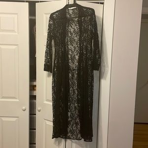 Sheer Zara Duster with Embroidered Flowers - Black XS